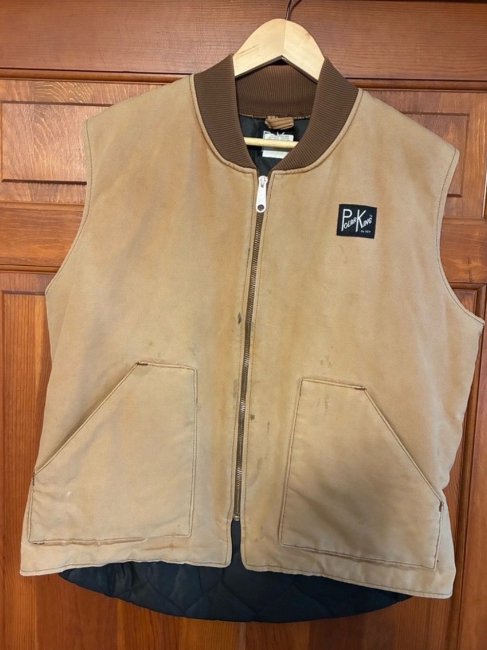 Vintage Polar King Work Vest Men’s Large Tan Canvas Quilted Lined Utility Vest